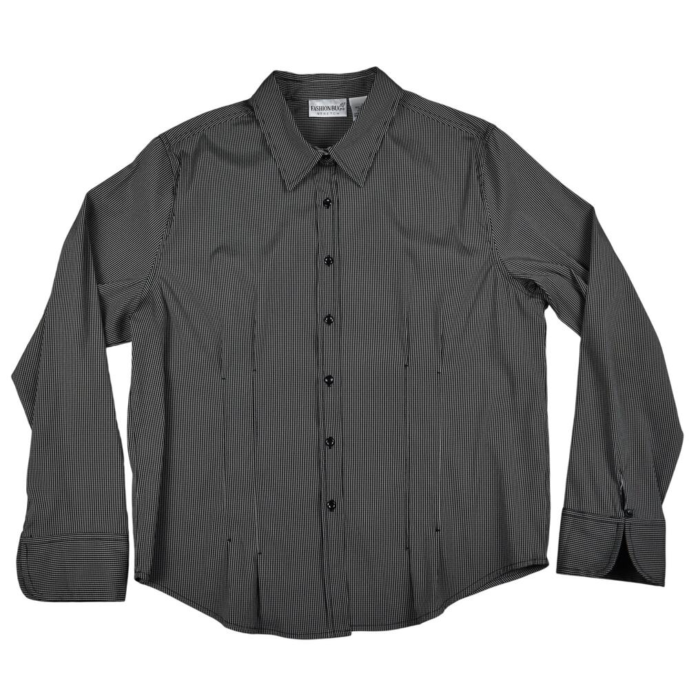 Y2K Fashion Bug Button Up Shirt Women's Large Black White Stretch Vintage Office
